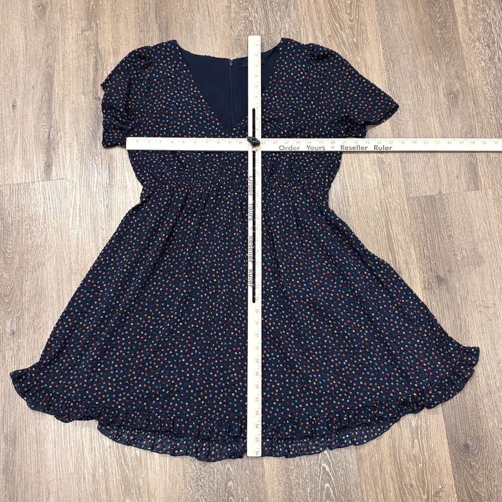 Madewell Dress Size 6 Blue Polka Dot Mini Ruffle Hem - Picture 6 of 12